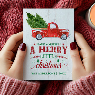 Vintage Red Truck Merry Christmas Card