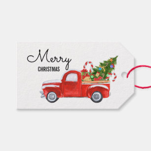 Vintage Red Truck Merry Christmas Gift Tags