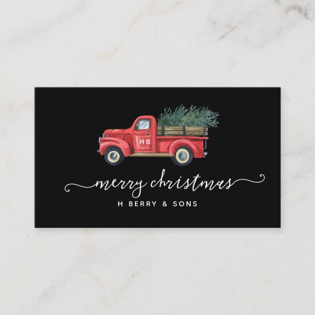 Vintage Red Truck Merry Christmas Holiday  Business Card (Front)