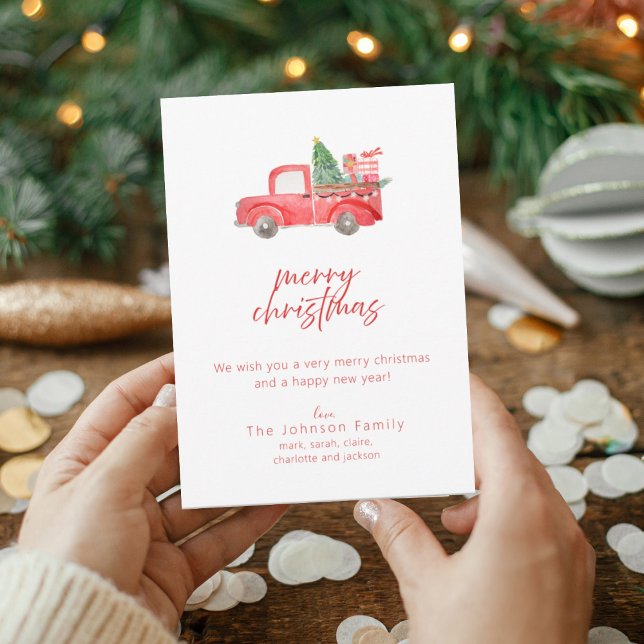 Vintage Red Truck Merry Christmas Holiday Card (Creator Uploaded)