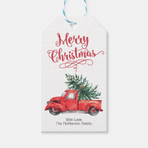 Vintage Red Truck Merry Christmas Holiday Favor Gift Tags