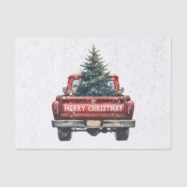 Vintage Red Truck Merry Christmas Tissue Paper (Front)