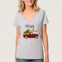 Vintage Red Truck Merry Christmas Tree Retro