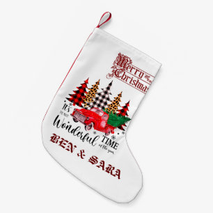 Vintage red truck Merry Christmas with your name Small Christmas Stocking