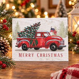 Vintage Red Truck Patriotic Budget Christmas Card