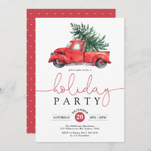 Vintage Red Truck & Pine Tree Holiday Party Invitation