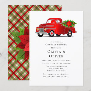 Vintage Red Truck Poinsettia Couples Shower Invitation