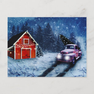 Vintage Red Truck Postcard