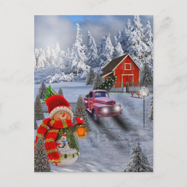 Vintage Red Truck Postcard (Front)