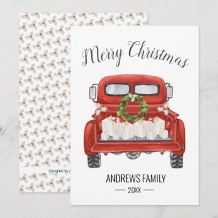 Vintage Red Truck Presents Merry Christmas Family Holiday Card