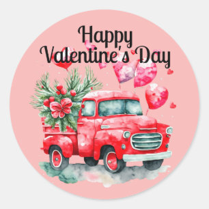 Vintage Red Truck Red Heart Valentine's Day Classic Round Sticker