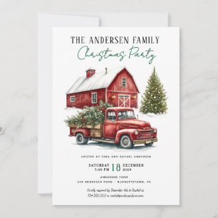 Vintage Red Truck Rustic Family Christmas Party Invitation