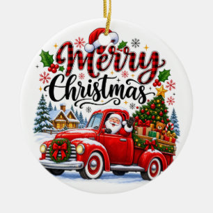 Vintage Red Truck Santa Christmas Ornament