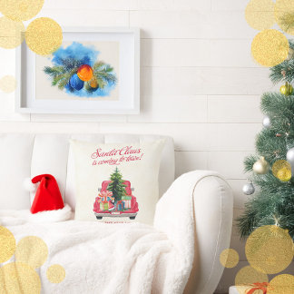 Vintage Red Truck Santa Claus Cushion