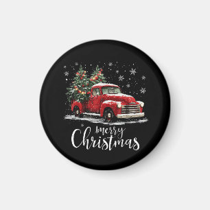 Vintage Red Truck SantaTree Merry Christmas Funny  Magnet