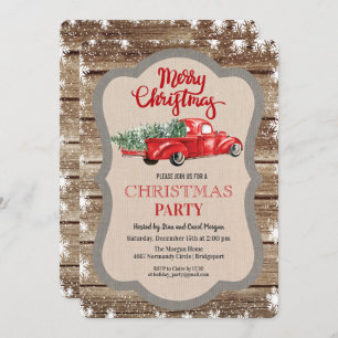 Vintage Red Truck Snowflake Christmas Invitation