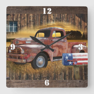Vintage Red Truck Square Wall Clock