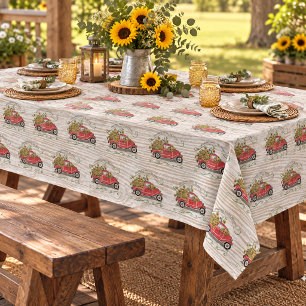 Vintage Red Truck Sunflowers Rustic Family Reunion Tablecloth