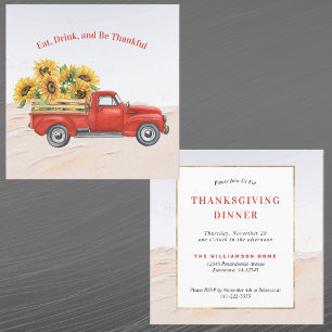 Vintage Red Truck Sunflowers Thanksgiving Invitation