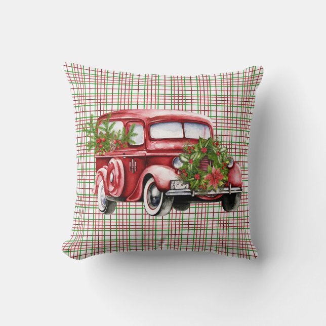 Vintage Red Truck Throw Pillow (Front)