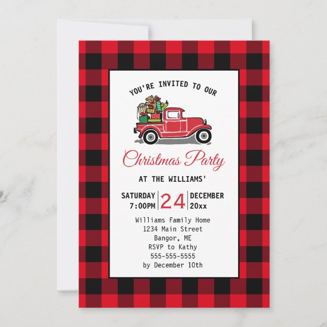 Vintage Red Truck Toys Christmas Party Invitation (Front)