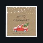 Vintage Red Truck & Tree Christmas Party Napkin<br><div class="desc">An adorable red pick up truck filled with a freshly cut Christmas tree, presents and candy canes is featured on this Merry Little Christmas Card. Twinkle string lights hand overhead. The front of the card is on a rustic kraft paper background. So darn cute! Wouldn't this be a lovely festive...</div>