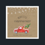 Vintage Red Truck & Tree Christmas Party Napkin<br><div class="desc">An adorable red pick up truck filled with a freshly cut Christmas tree, presents and candy canes is featured on this Merry Little Christmas Card. Twinkle string lights hand overhead. The front of the card is on a rustic kraft paper background. So darn cute! Wouldn't this be a lovely festive...</div>