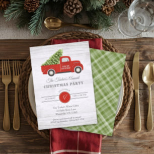 Vintage Red Truck & Tree Plaid Christmas Party Invitation