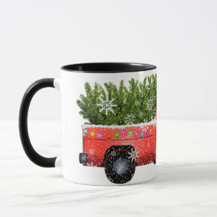 Vintage Red Truck with Christmas Tree drawing Mug