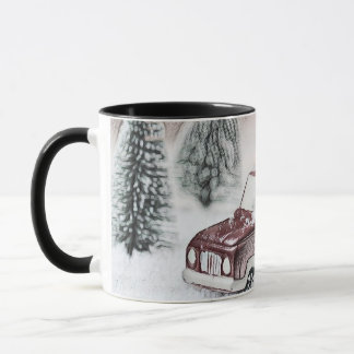 Vintage Red Truck with Christmas Tree drawing Mug