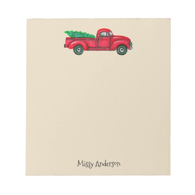 Vintage Red Truck With Christmas Tree Notepad (Front)