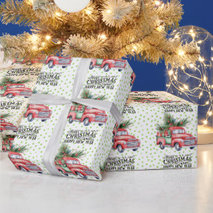 Vintage  red truck with Christmas tree   Wrapping Paper