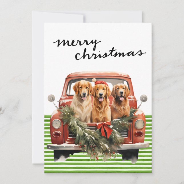 Vintage Red Truck with Dogs Christmas Holiday Card (Front)