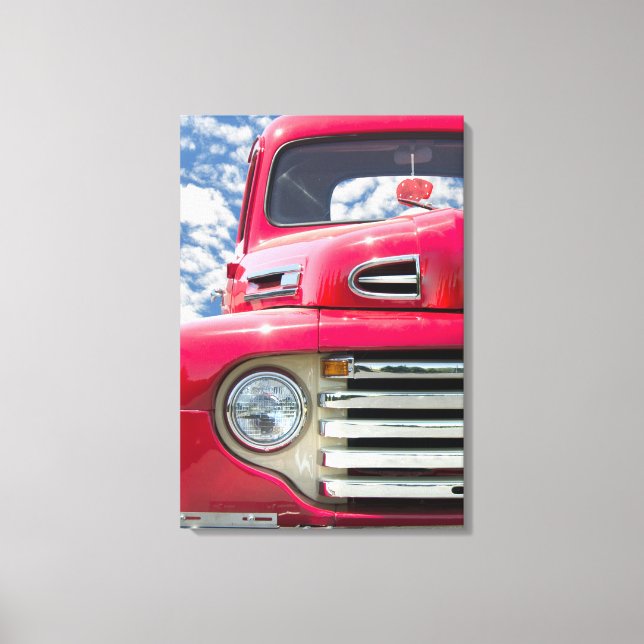 vintage red truck with fuzzy dice canvas print (Front)