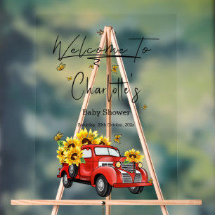 Vintage Red Truck with Sunflowers Baby Shower Acrylic Sign