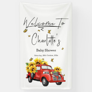 Vintage Red Truck with Sunflowers Baby Shower Banner