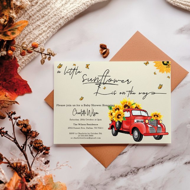 Vintage Red Truck with Sunflowers Baby Shower Invitation (Creator Uploaded)