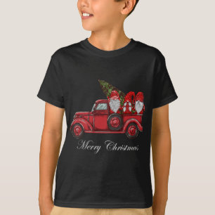 Vintage Red Truck With Three Gnomes Merry Christma T-Shirt