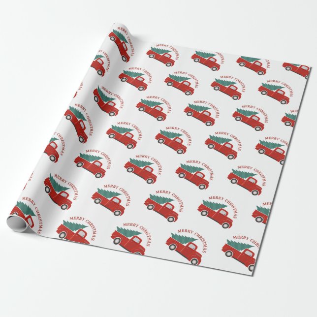 Vintage Red Truck with Tree Christmas Wrapping Paper (Unrolled)
