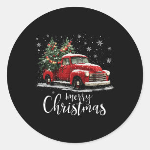 Vintage Red Truck Xmas Tree Merry Christmas Funny Classic Round Sticker