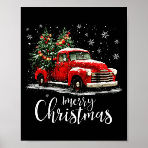 Vintage Red Truck Xmas Tree Merry Christmas Funny  Poster
