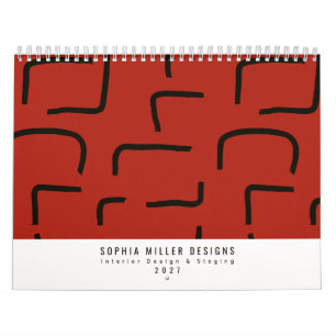 Vintage Red Urban Geometric Pattern Business Calendar