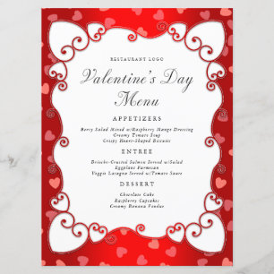 Vintage Red Valentine's Day Pink Hearts Border  Menu