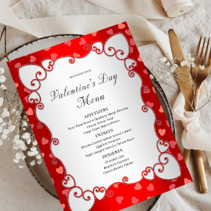 Vintage Red Valentine's Day Pink Hearts Border  Menu