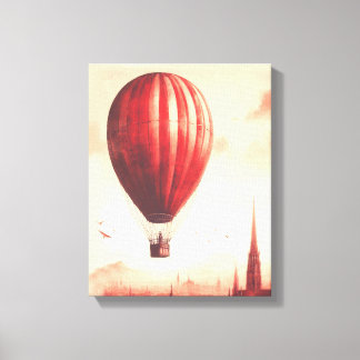 Vintage Red Watercolor Hot Air Balloon Canvas Print