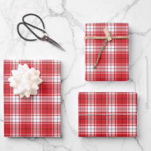 Vintage red white and black rustic tartan plaid wrapping paper sheet