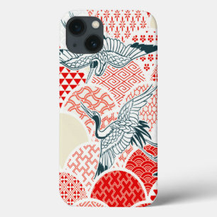 Vintage Red White Bird Japanese Kimono Floral iPhone 13 Case