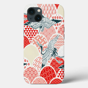 Vintage Red White Bird Japanese Kimono Floral iPhone 13 Case