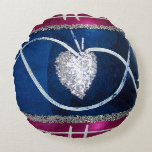 Vintage Red White Blue Antique Art Glass Christmas Round Cushion
