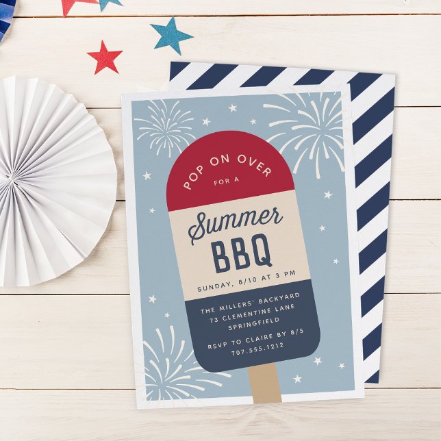 Vintage Red White & Blue Pop Summer BBQ Invitation (Creator Uploaded)